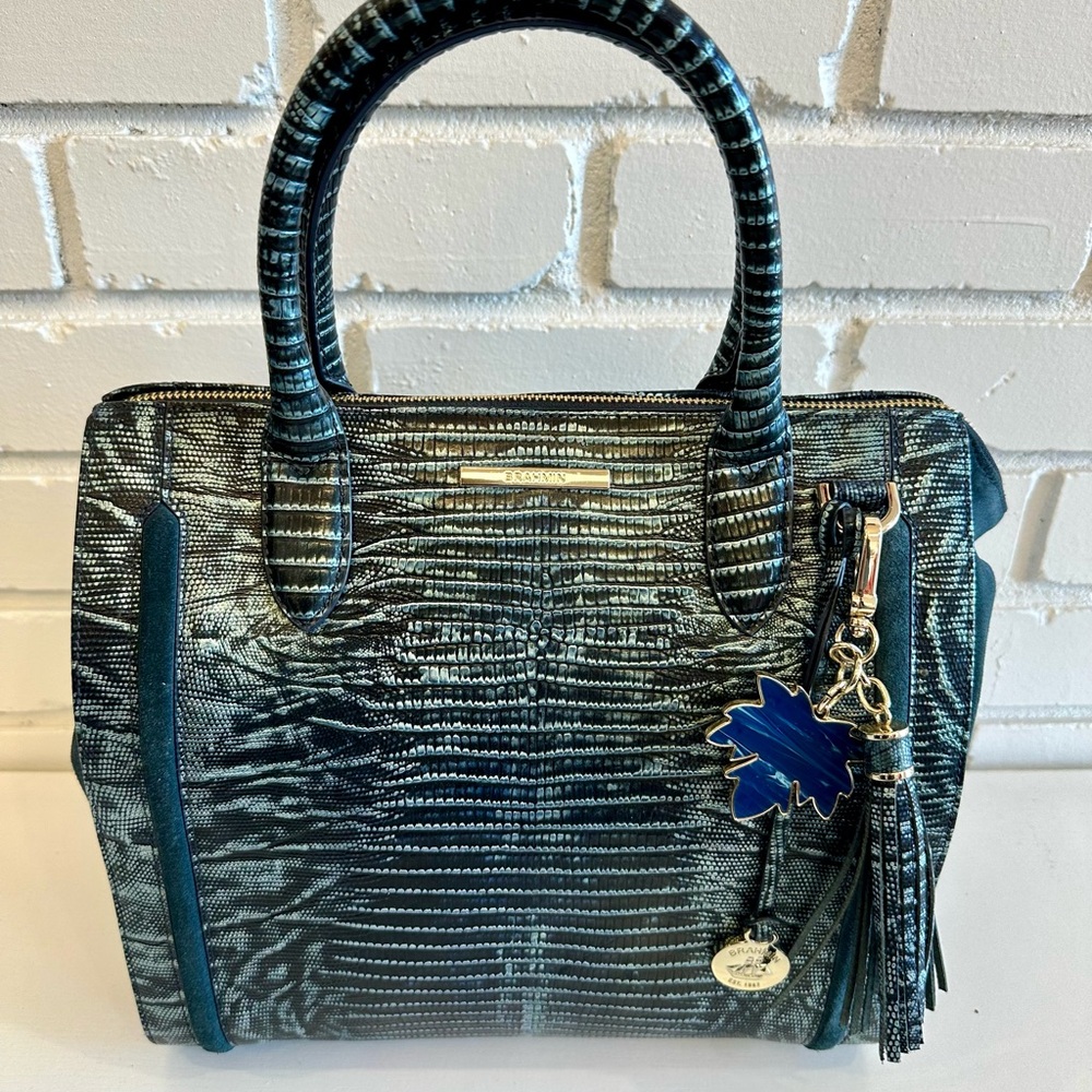 Brahmin Teal and Black Satchel